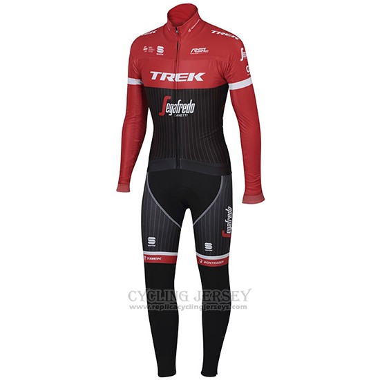 2017 Cycling Jersey Trek Segafredo Black and Red Long Sleeve and Bib Tight
